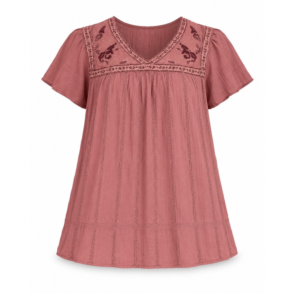 Knox Rose Peasant Top Women Size S Pink Embroidered Boho Cottagecore Blouse